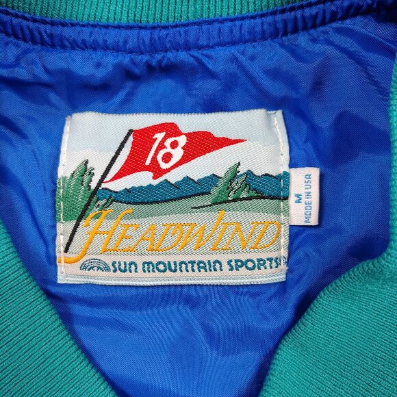 Vintage SUN MOUNTAIN SPORTS HEADWIND Pullover Men M Aqua Blue Nylon Windbreaker - Picture 3 of 8